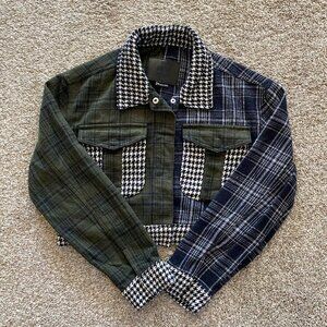 BBJ Los Angeles Women Cropped Plaid Houndstooth Patchwork Jacket Size M